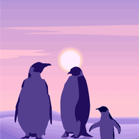 Penguins under the purple sky vector clipart