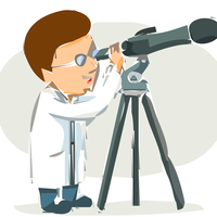 Scientist using telescope