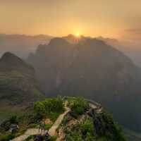 Sunrise beyond the mountains in Vietnam