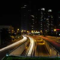 Saigon at night with lights and highways in Vietnam